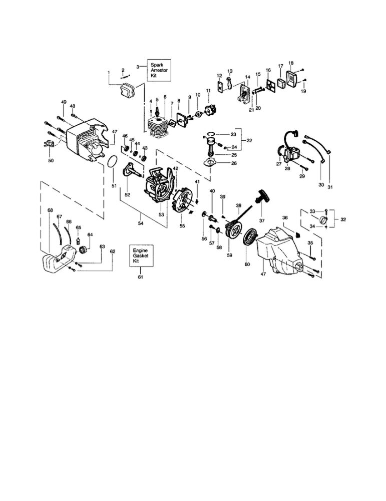 Cylinder/Crankshaft/Crankcase Diagram and Parts List for FEATHERLITE SST RECON Weed Eater Trimmer